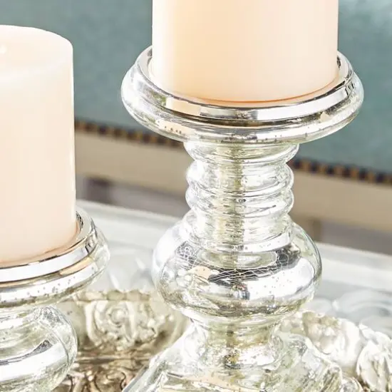 Silver Glass Traditional Candle Holder Set, 2ct. {3}