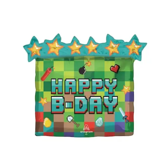 SuperShape&reg; 25" Happy B-Day Pixel Foil Balloon {1}