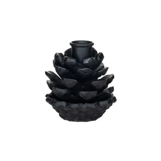 Hello Honey&reg; 3.5" Black Cast Metal Pinecone Taper Candle Holder {1}