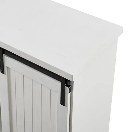 Walker Edison 32" Brushed White Sliding Grooved Door Accent Console {6}