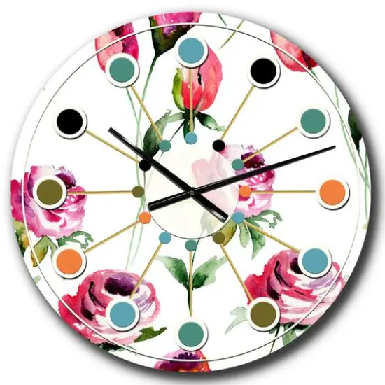 Designart 'Roses Flowers Pattern Mid-Century Modern Wall Clock {1}