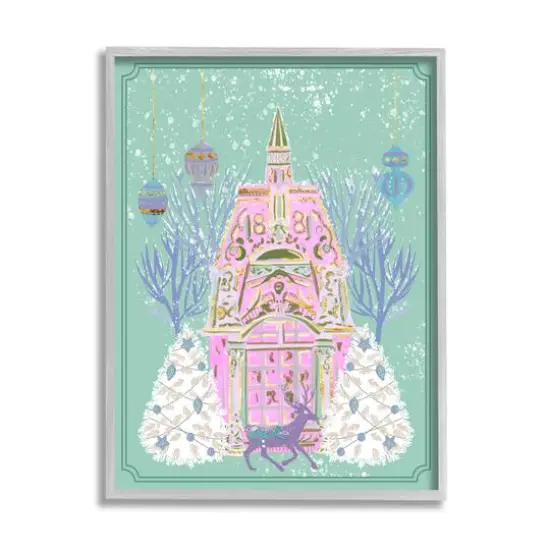 Stupell Industries Pastel Holiday Snowy Architecture Framed Giclee Art Gray {1}