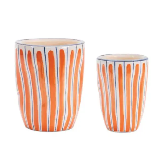 Orange Wavy Stripe Dolomite Planters Set {3}