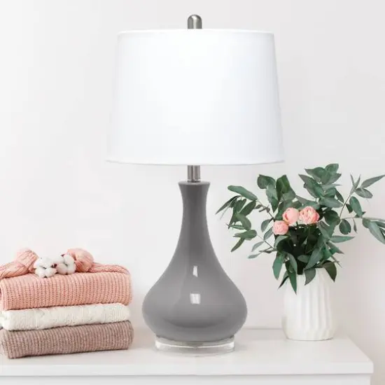 Lalia Home 26" Droplet Table Lamp with Fabric Shade Gray {5}