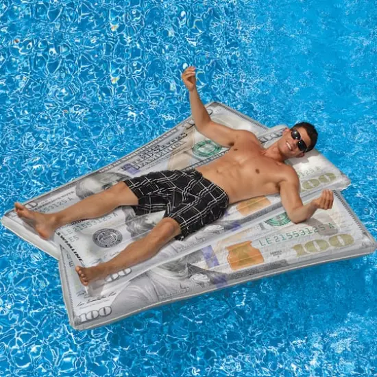 84" White & Green Benjamin Franklin Money Inflatable Pool Lounger {3}