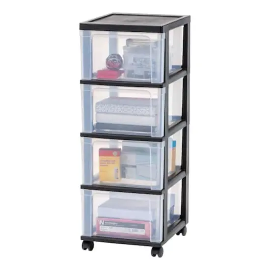 IRIS&reg; 32.5" Black & Clear 4-Drawer Narrow Plastic Storage Cart {1}