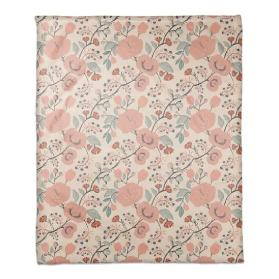 Pink Navy Floral 50" x 60" Coral Fleece Blanket {1}