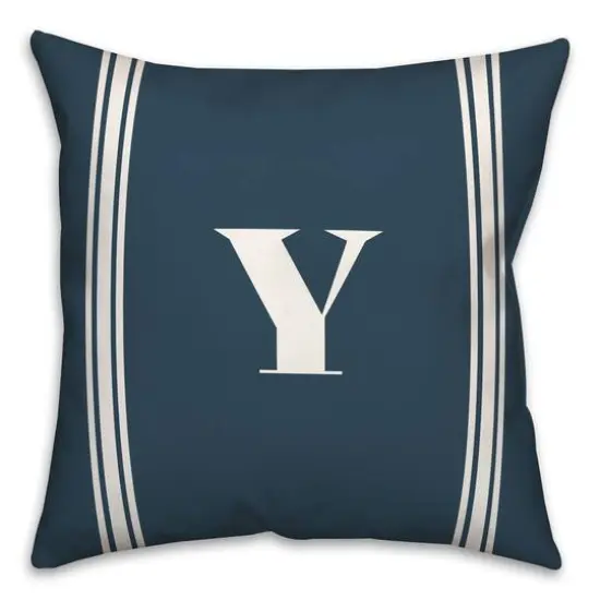 Navy Striped Monogram Throw Pillow Y {1}