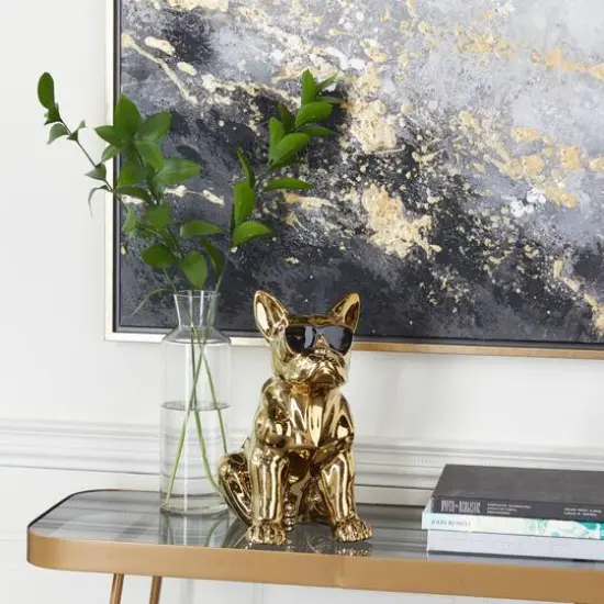CosmoLiving by Cosmopolitan Gold Ceramic Glam Sculpture, Dog 12" x 6" x 10" {8}