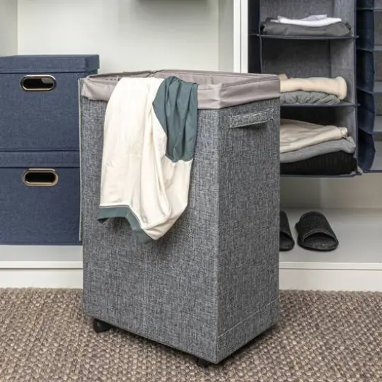 Household Essentials Narrow Collapsible Laundry Hamper with Liner & Lid Graphite {5}