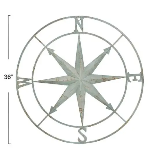 Hello Honey&reg; Metal Compass Wall, Distressed Aqua {10}