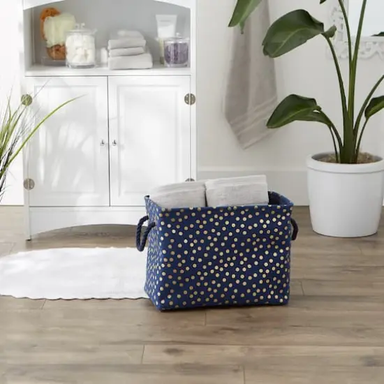 Medium Polyester Rectangle Bin With Gold Dots Nautical {5}