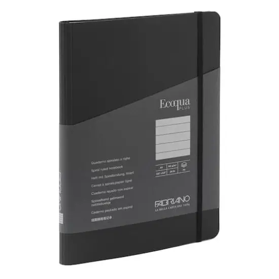 Fabriano® EcoQua Plus A5 Lined Hidden Spiral-Bound Notebook Black {1}