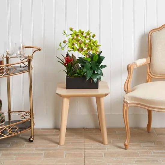 23.5" Green Pigeon Orchid & Bromeliad Arrangement in Black Rectangle Planter {6}