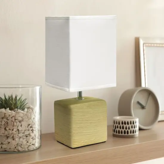 Simple Designs Stone Table Lamp with White Shade Beige {3}