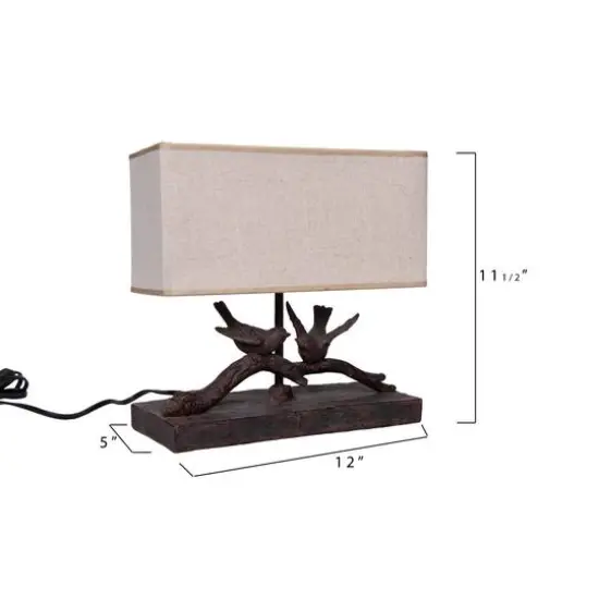 Hello Honey&reg; 12.2" Rustic Birds-On-Branch Lamp with Rectangle Flax Shade {6}