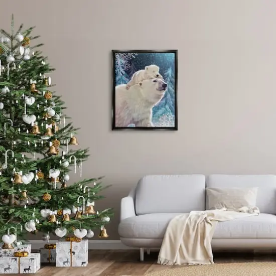 Stupell Industries Polar Bear & Cub Winter Scene Framed Floater Canvas Wall Art Black {3}