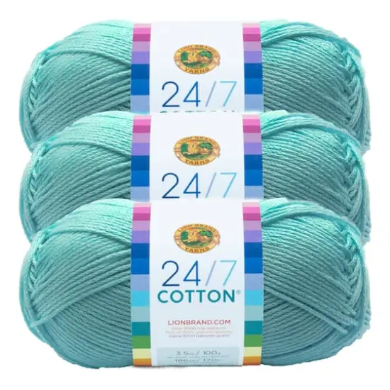 3 Pack Lion Brand&reg; 24/7 Cotton&reg; Yarn Aqua {1}
