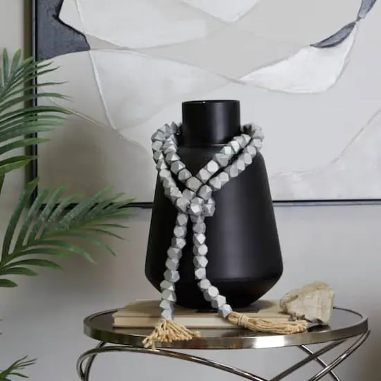 80" Bohemian Mango Wood Beads with Tassels Garland Silver {3}