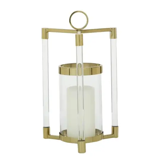 Gold Stainless Steel Contemporary Lantern, 18" x 11" x 11" {1}