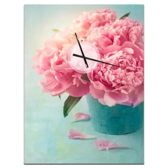 Designart Pink Peony Flowers in Vase Floral Wall Clock {1}
