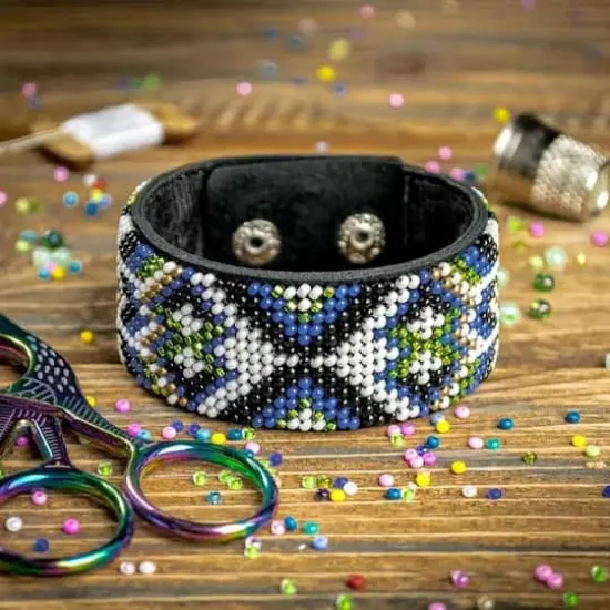 Wonderland Crafts Blue Bead Artificial Leather Embroidery Bracelet Kit {3}