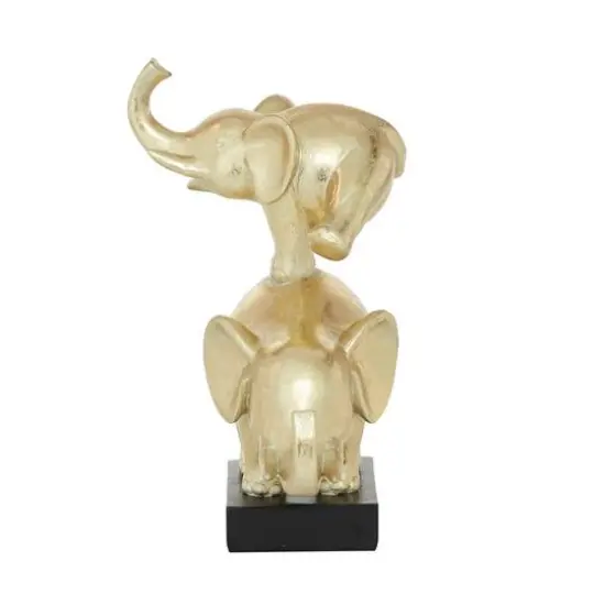 Gold Polystone Contemporary Elephant Sculpture, 10" x 8" x 6" {4}