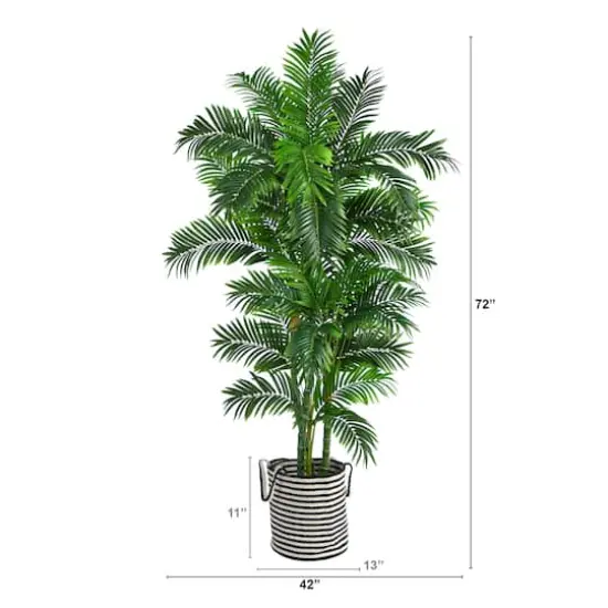 6ft. Curvy Parlor Artificial Palm Tree in Handmade Black and White Natural Jute and Cotton Planter {3}