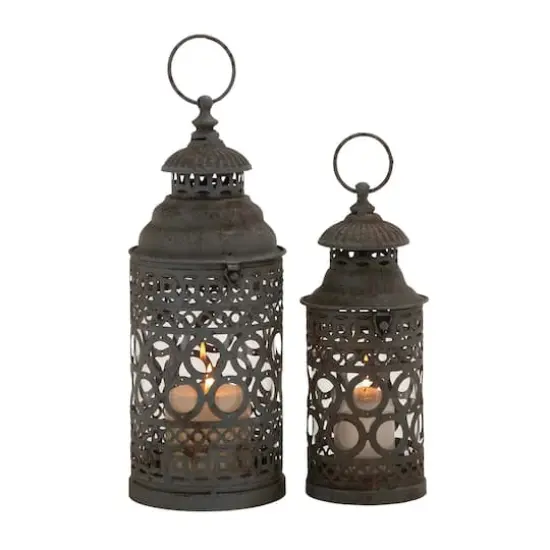 Black Metal Rustic Lantern Set {1}