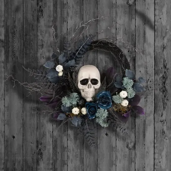 24" Halloween Flower & Skull Wreath {3}