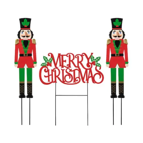 Glitzhome&reg; Metal Nutcrackers & "MERRY CHRISTMAS" Yard Stake Set {1}