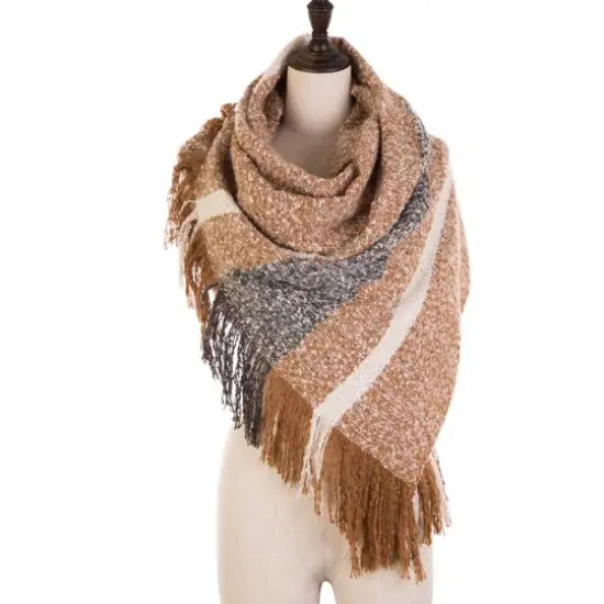 Glitzhome&reg; 70" Tan, White & Gray Scarf with Tassels {9}