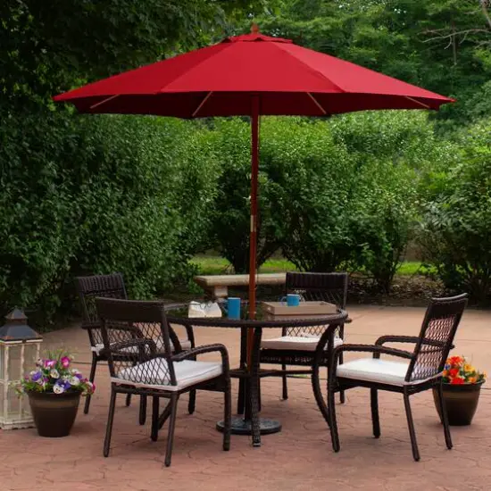 8.5ft. Outdoor Patio Market Umbrella with Wooden Pole Red {3}