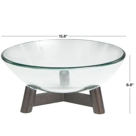 9" Clear Glass Serving Bowl with Bronze Hammered Y-Shaped Stand {6}