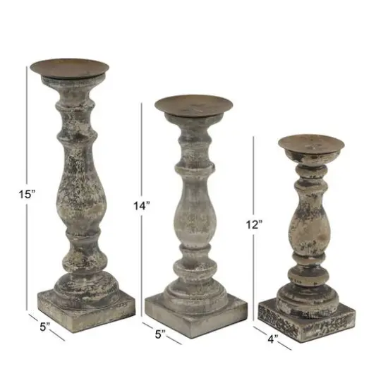 Distressed Brown Wood Traditional Candle Holder Set, 3ct.  {8}