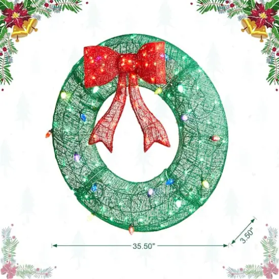 Glitzhome&reg; 3ft. Lighted Christmas 3D Mesh Wreath Outdoor D&eacute;cor {9}