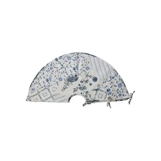 Hello Honey&reg; 48" White & Blue Round Quilted Cotton Patchwork Floral Tree Skirt {1}