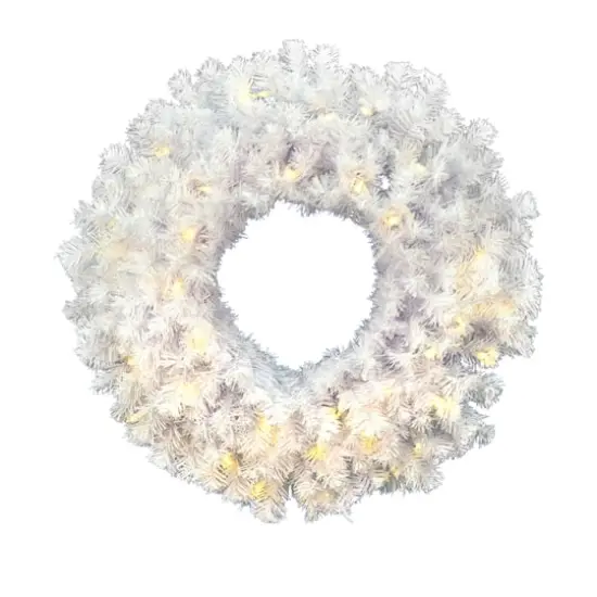 36" Pre-Lit Crystal White Spruce Christmas Wreath, Warm White LED Lights {1}