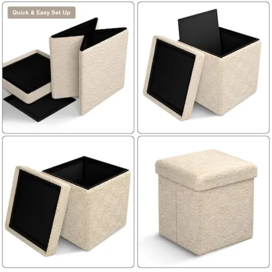 Sorbus Teddy Storage Ottoman Cube Beige {5}