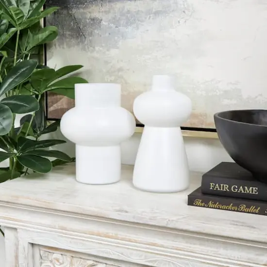 White Glass Unique Trumpet Vase Set {3}