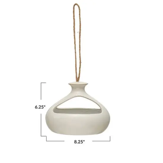 Hello Honey&reg; 8" Ivory Modern Hanging Stoneware Bird Feeder with Rope {3}