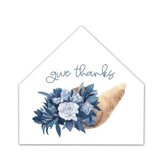Blue Flower Cornucopia House Shaped Canvas Wall Art {1}
