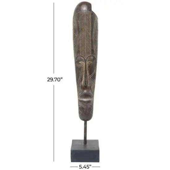 30" Brown Polystone Primitive Mask Sculpture {4}