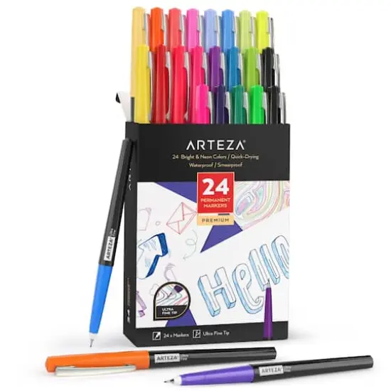 Arteza&reg; 24 Color Bright & Neon Permanent Ultra Fine Tip Marker Set {1}