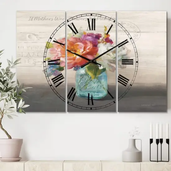 Designart 'French Cottage Bouquet I Mothers Farmhouse Multipanel Wall Clock {3}