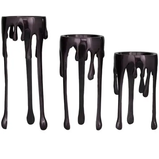 CosmoLiving by Cosmopolitan Black Aluminum Pillar Candle Holder with Dripping Melting Designed Legs Set {5}