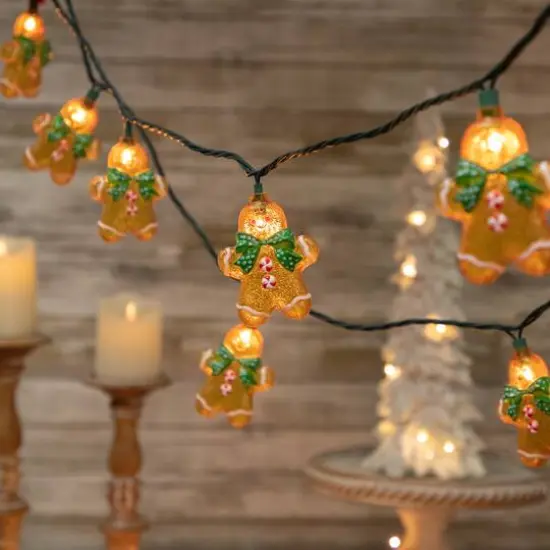 10ct. Gingerbread Man Christmas String Lights with Green Wire {3}