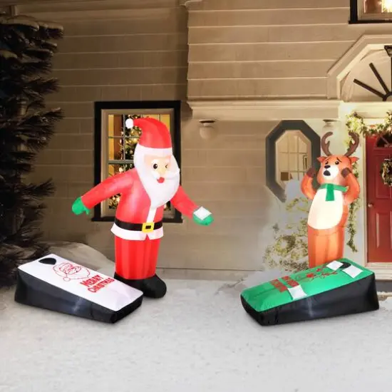 Airflowz Inflatable Santa & Reindeer Playing Cornhole {3}