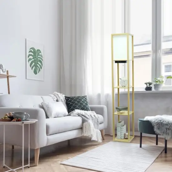 Simple Designs Floor Lamp with 2 USB Charging Ports/1 Outlet Tan {3}