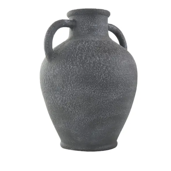 16" Black Ceramic Whitewashed Textured Amphora Vase {4}